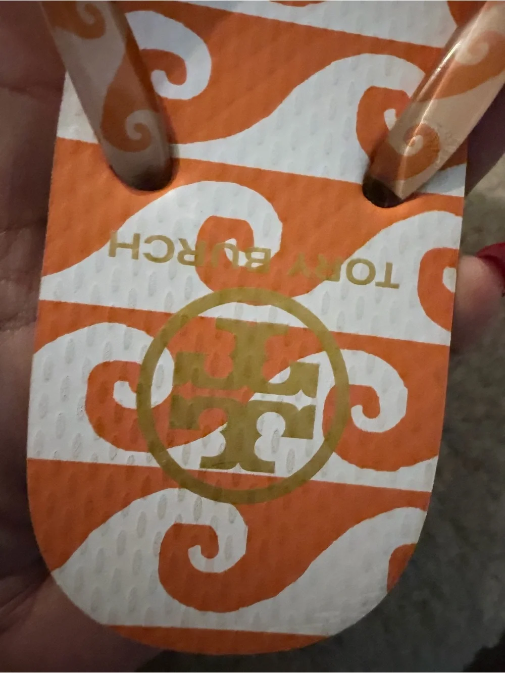 Tory Burch Orange & White Swirl Flip Flops size 6